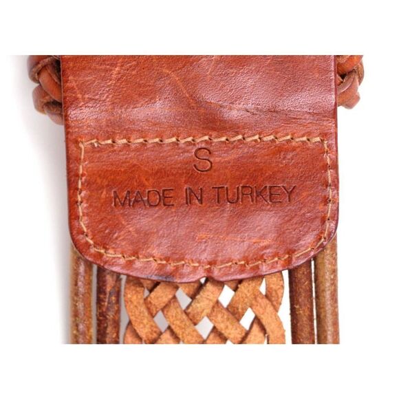 BRAIDED WOVEN TAN BROWN GENUINE LEATHER 2.25"Wd WIDE WOMEN'S BELT Sz S (B6 - Picture 10 of 12